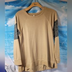 Retreat By Rhonda Shear Size XL‎ Long Sleeve Camel & Cheetah Print Sweater